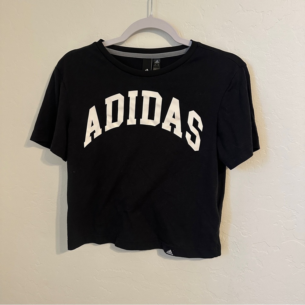 Adidas Women's Black and‎ White Cropped T-shirt Size XS